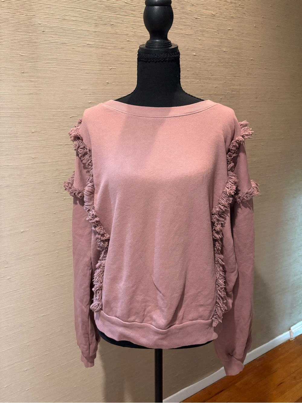 Casual Fringe Detail Mauve Sweatshirt